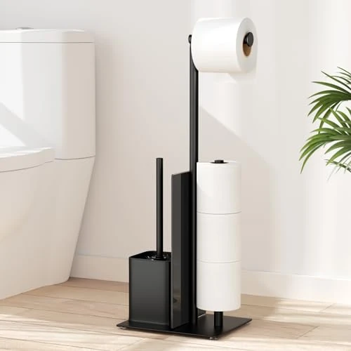 Zeitlich begrenztes Angebot: Toilettenpapierhalter Stehend mit WC Bürste, Klopapierhalter, Schwarz Matt | Klorollenhalter Stehend mit Klobürste, WC Garnitur Edelstahl, Toilettenbürstenhalter Stehend mit Glasregal von 34.99 € auf 34.99 € (0.00% Rabatt)