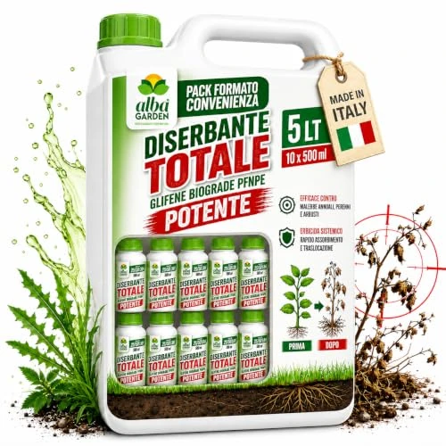 Offerta a tempo: Albagarden - Diserbante Totale Glifosate Gliphogan Top Erbicida Per Diserbo Erbacce Ad Azione Disseccante Seccatutto Per Gramigna A Base di Glifosato Glyphosate Libera Vendita (5 Litri) - 20% da 99.70 € a 79.90 €