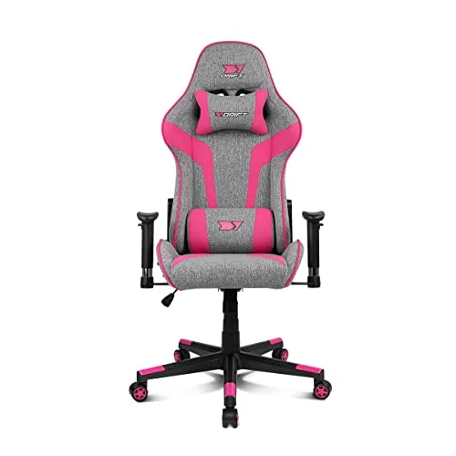 DRIFT GAMING Chair DR90 -DR90GP - Professional chair, breathable fabric, 2D padded armrests, lumbar/cervical cushion, pink/black, 63 x 67 x (124,5-132) cm (D x W x H)