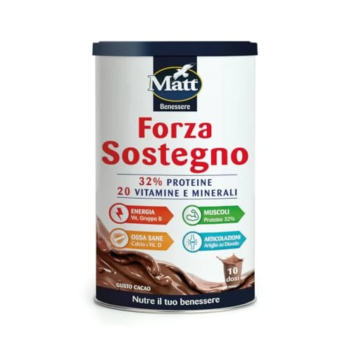 Offerta a tempo: Matt, Forza Sostegno, Integratore Alimentare in Polvere a Base di Proteine e 20 Vitamine e Minerali, Contribuisce alla Crescita della Massa Muscolare, 280g - 21% da 12.30 € a 9.66 €