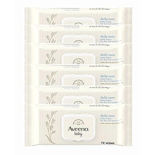 AVEENO Toallitas para el cuidado diario del bebé, limpian suavemente y eficientemente, toallitas para bebés, esenciales para bebés, 72 toallitas, tapa en cada paquete, paquete de 6 (432 toallitas en