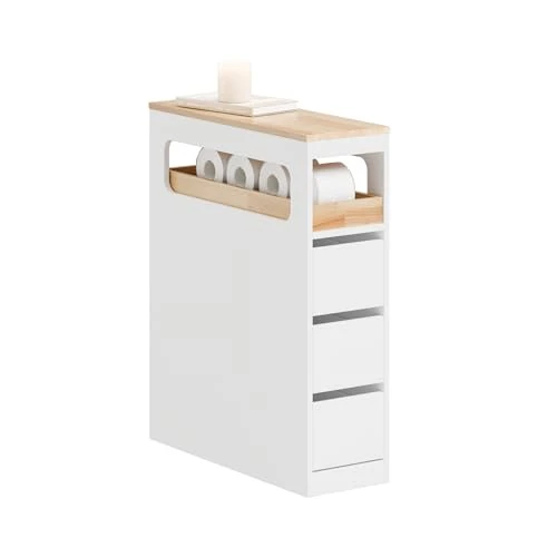 Offerta a tempo: SoBuy Mobiletto Bagno Salvaspazio con Ruote, Mobile Compatto con 3 Cassetti, per WC, Armadietto Bagno in Legno, Facile da Spostare, Bianco, 65x23x82cm BZR54-II-W - 24% da 119.90 € a 91.72 €