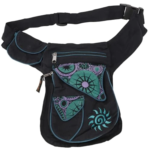 GURU SHOP Stoff Sidebag & Gürteltasche, Goa Hüfttasche, Bauchtasche - Schwarz/lila, Herren/Damen, Baumwolle, Size:One Size, 25x20x6 cm, Festival- Bauchtasche Hippie
