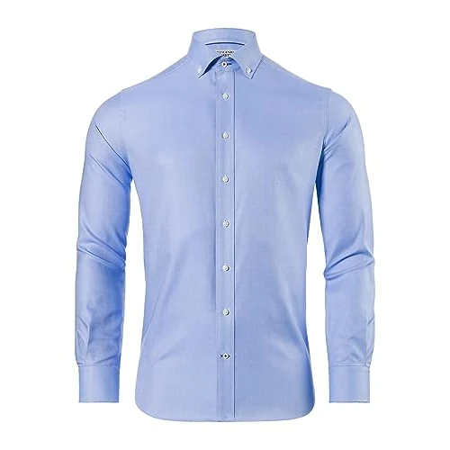 Vincenzo Boretti Camisa, Regular-fit/Corte Recto, Suave Oxford - no Necesita Plancha Azul Claro 39-40
