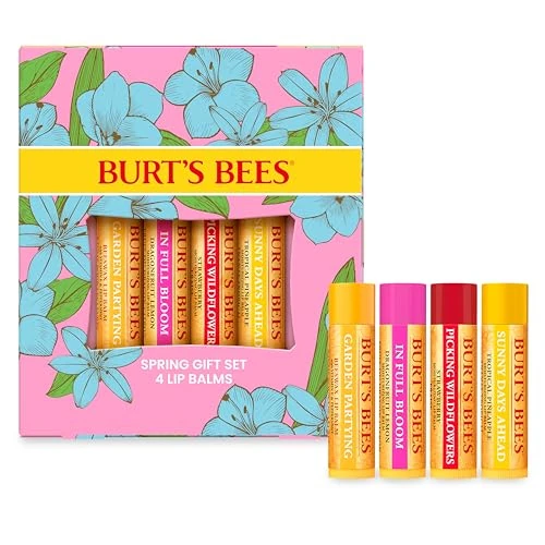 Burt's Bees Set Balsamo Labbra, Cera d'Api, Fragola, Ananas, Frutto del Drago con Limone, In Full Bloom, 4 x 4.25 g