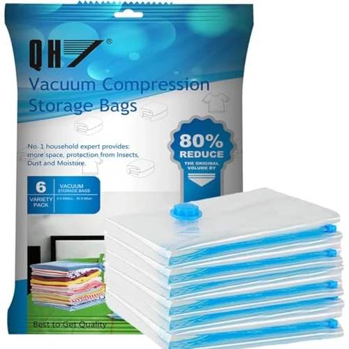 Limited-time offer: QH7 Small Vacuum Storage Bags. 80% More Storage,Travel Vacuum bags clothes, Double-Zip Seal and Triple Seal Turbo-Valve for Max Space Saving,Reusable Space Saver Bags,6(60x40cm) from 9.99 GBP to 8.69 GBP (save 13%)