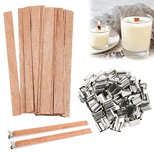 Offerta a tempo: 25 Pezzi stoppini per candele in legno, Stoppino per candela tagliabile da 5 pollici con 25 supporti in ferro, per realizzare candele fai da te, stoppini in legno naturale ecologico senza fumo - 43% da 6.99 € a 3.99 €