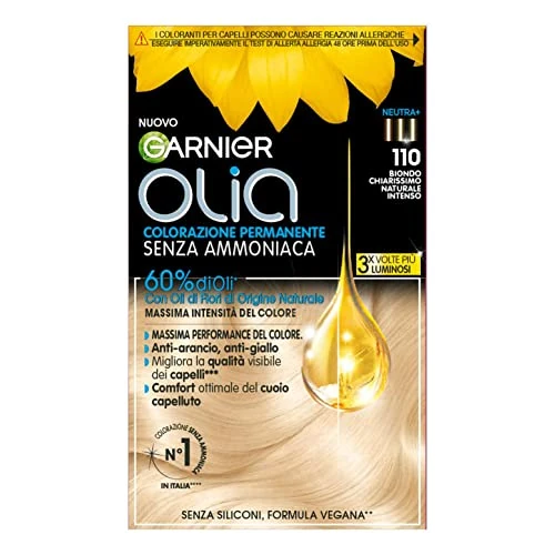 Garnier Olia - Tinte de pelo sin amoniaco, cubre 100% cabello blanco, fórmula vegana, rubio natural muy claro, intenso
