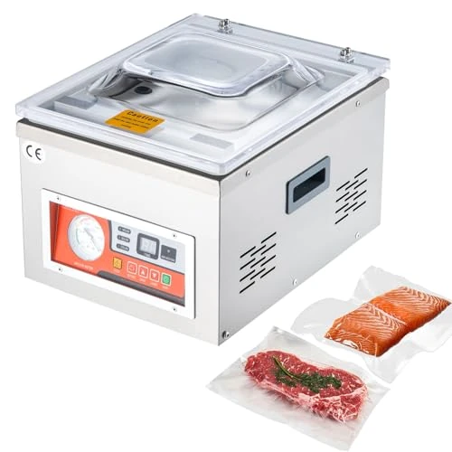 Vevor Chamber Vacuum Sealer, DZ-260A 6.5 m³/h Pump Rate, Excellent Sealing Effect with Automatic Control, 220V Kitchen Packaging Machine for Fresh Meats, Fruit Saver, Home, Commercial Using, Silver
