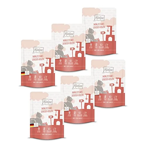 MjAMjAM - Mokra karma Premium dla kotów - Quetschie - Posiłek z dodatkiem pysznych serc, 6-pak (6 x 300g), bezzbożowa z dodatkowym mięsem