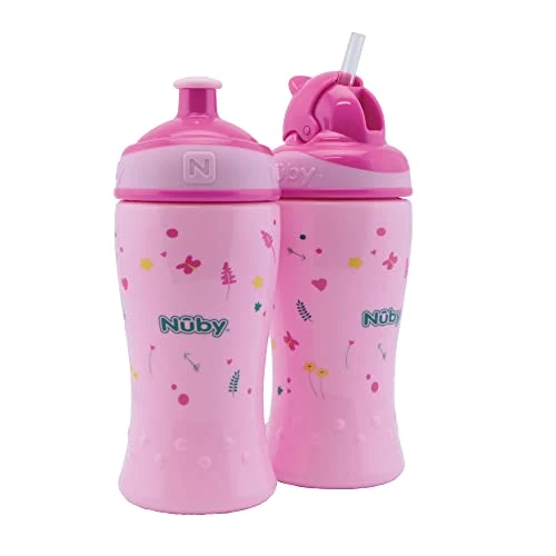 Offre limitée : Nuby - Doublepack - Lot de 2: Gobelet Flip-it préscolaire - 360 ml - bleu - 12m+ / Gobelet à débit libre Pop-up 360 ml - Rose - 18+ months de 12.88 € à 12.19 € (5% de remise)