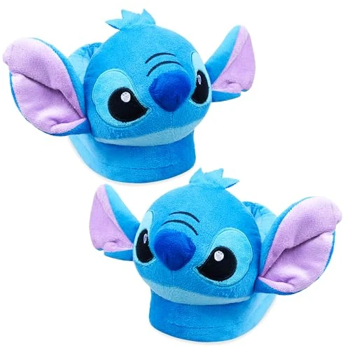 Disney Stitch, Womens Slippers 3D Fluffy Non Slip - Stitch Gifts (Blue Stitch, 3/4 UK)