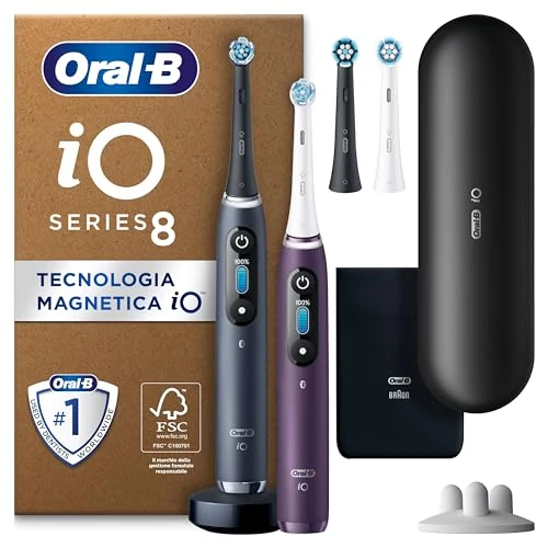 Oral-B iO 8 Plus Edition Twin Pack Electric Toothbrush with Magnetic Technology, Black/Violet