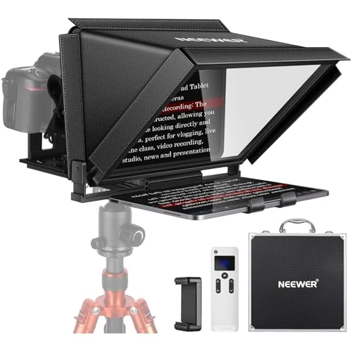 Offerta a tempo: NEEWER X12 Teleprompter in Alluminio con Telecomando RT-110 (Collegato tramite Bluetooth sull'app NEEWER Teleprompter) e Custodia, Compatibile con iPad, Tablet iOS/Android, Smartphone, DSLR (nero) - 0.00% da 176.99 € a 176.99 €