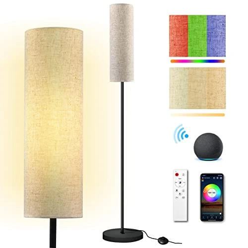 Oferta ograniczona: Lampa stojąca do salonu, WiFi, RGBWW, ściemniana, 12 W, nowoczesna lampa do czytania z pilotem zdalnego sterowania, bezstopniowa temperatura barwowa, lampa narożna z lnianym kloszem, kompatybilna z z 50.99 EUR na 47.99 EUR (znizka 6%)