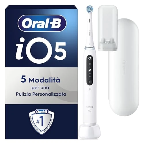 Oral-B iO 5N Electric Toothbrush, Pressure Sensor to Protect Gums and Sensitive Teeth, with Accessories, 1 Soft Brush, 1 Charger, 1 Travel Case, White