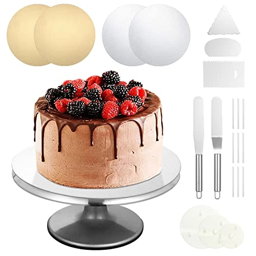TsunNee Roterende Draaitafel 30 cm met Cake Decoratie Set - Aluminium Legering Spatel, Kam, Smoother, Board en Ondersteunt voor Bakken Gebak Cupcakes