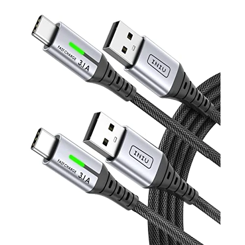 USB C Cable, [2 Pack 6.6+6.6ft ] QC 3.0 Fast Charging USB Type C Cable, INIU 3.1A Nylon Braided Phone Charger USB-C Cord Charge for Samsung Galaxy S22 S21 S20 S10 Plus Note 10 LG Google Pixel iPad etc