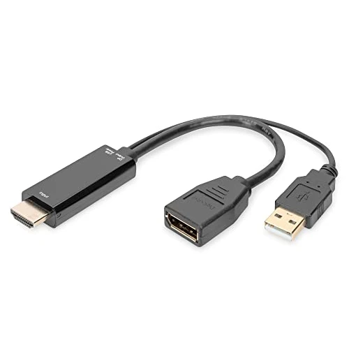 DIGITUS Adattatore HDMI - HDMI a Displayport - UltraHD 4k/30Hz - 0,2 m - HDMI 1.4, DP 1.2 - Alimentazione tramite USB-A - Nero