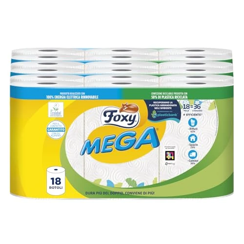 Foxy Mega | Long Lasting Dryer 18 Rolls | 95 Tears | Decorated | 100% Renewable Electricity | Packaging Made with Recycled Plastic