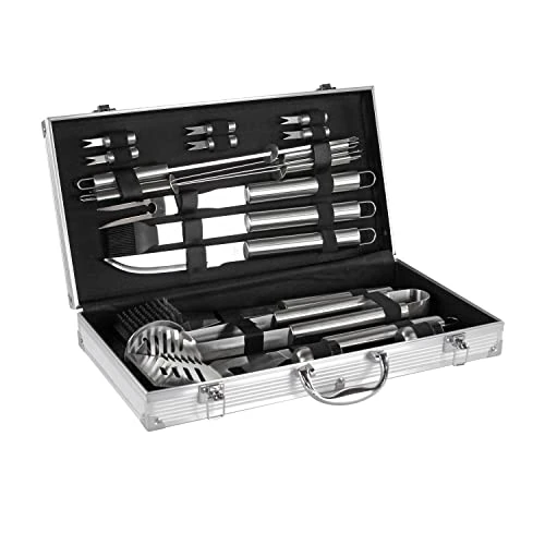 Mastercook Professional Steel Barbecue Accessories Kit with Case, BBQ Accessories Set with Tongs, Forks, Spatula and Brushes, Barbecue Tool Case