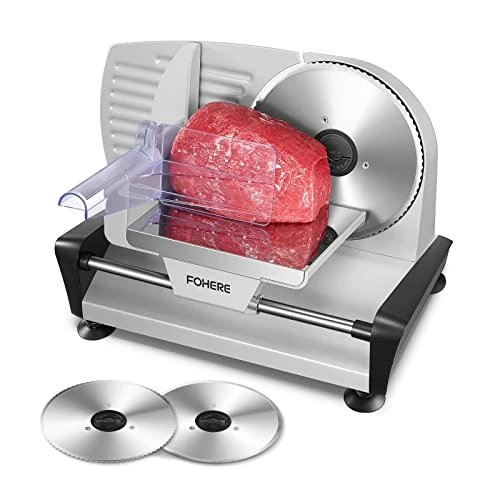 Offerta a tempo: Affettatrice Elettrica da Casa, Due Lame da 19 cm, 200W Affettatrice Professionale con Piedini Antiscivolo e Interruttore ON/OFF, Spessore Preciso 0-15 mm per Affettare Cibi, Carne, Pane(Argento) - 0.00% da 89.99 € a 89.99 €