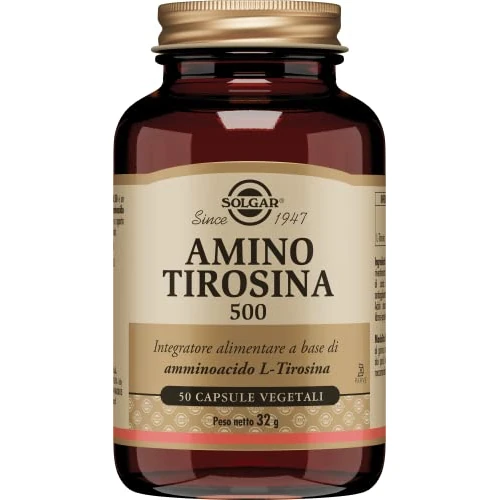Solgar AMINO TIROSINA 500, 50 capsule vegetali – L-Tirosina – precursore neurotrasmettitori