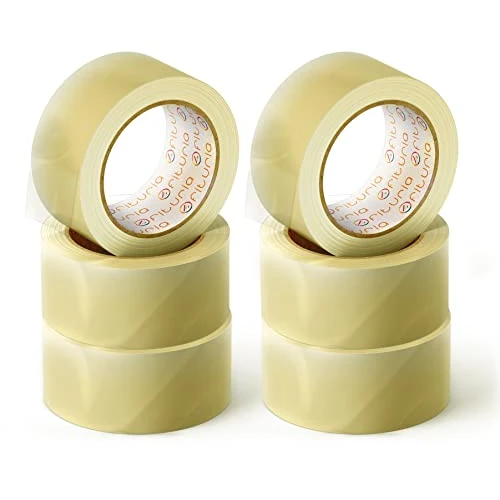 OFITURIA Nastro adesivo per imballaggio trasparente per imballaggio di scatole di cartone di spedizioni, matrimoni, prodotto per confezioni sicure e resistenti (48cmx120m - Transparente, 6 Rollos)
