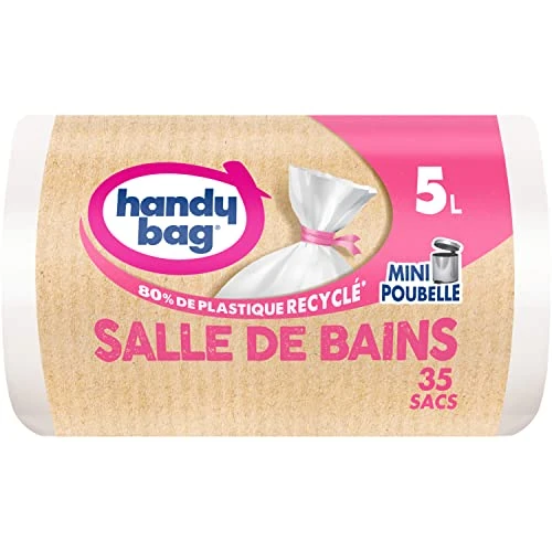 Offre limitée : Handy Bag Sacs poubelle à liens pratique Spécial Salle de Bains,avec Fond Anti-Fuite, 100% plastique recyclé, 1 rouleau de 35 sacs poubelle 5L de 2.42 € à 1.59 € (34% de remise)