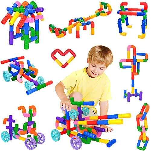 Offerta a tempo: SIENIANLINE Giocattolo per Costruzione di Blocchi di Tubi, 96 Pezz Classici Costruzioni Giocattoli di Assemblaggio con Ruote - STEM Creativi Kit Didattico ad Incastroi - 0.00% da 25.99 € a 25.99 €