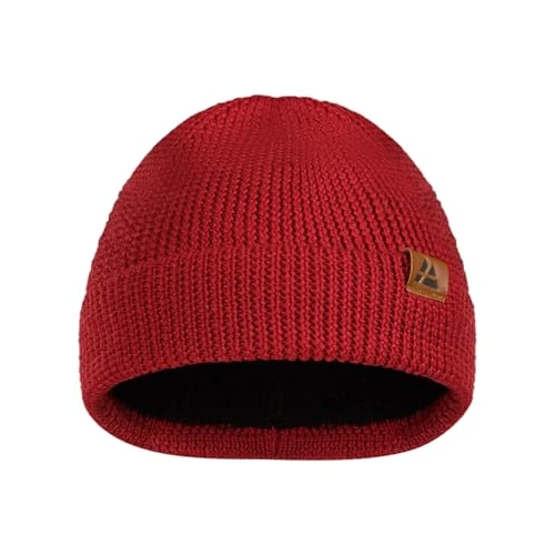 DANISH ENDURANCE Beanie van Merinowol, Warme Wintermuts met Fleece Voering, voor Dames & Heren, Unisex, Rood, One size