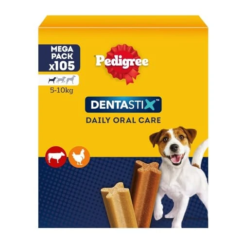 Offre limitee: Pedigree Dentastix Snack pour l'hygiène buccale (Petit Chien 5-10 kg), 110 g 105 pièces - 15 boîtes de 7 pièces (105 pièces au Total) de 34.40 EUR a 33.05 EUR (economie 4%)