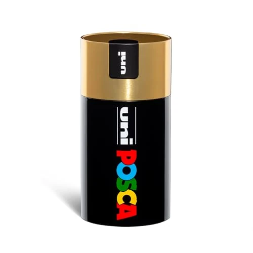 Posca UNI GIFT BOX, 18 Marker Pens in Assorted Colours - Medium Round Tip - 2.5 mm Stroke - Aluminium Gift Box - Cap Colour: Gold