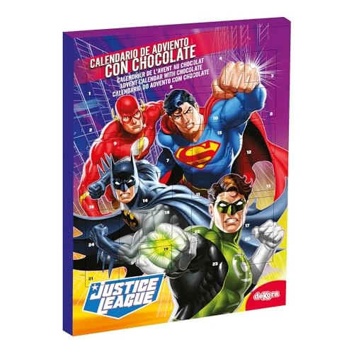 dekora - Advent Calendar 2025 Kids – 50 g Milk Chocolate – Christmas Countdown Calendar with 24 Chocolates – DC Comics Superheroes – Christmas Chocolate Gift for Children