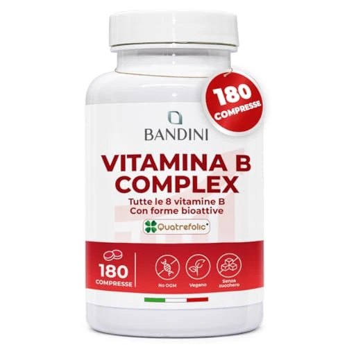 Offerta a tempo: Bandini® Vitamina B Complex Alto Dosaggio - 180 Compresse vegane (6 Mesi) - Con forma bioattiva Quatrefolic® - Vitamine B-Complex con Acido Folico, Biotina, B1, B2, B3, B5, B6, B12 | Senza OGM - 5% da 9.90 € a 9.40 €