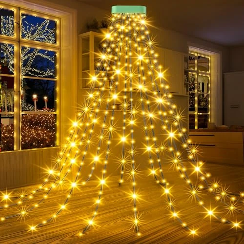 GYLEFY Christmas Tree Lights, 2M*16 Branches Christmas Light Chains 400LED Fairy Lights Rings Bright Garlands Waterproof for Indoor Outdoor Christmas Tree -Warm White