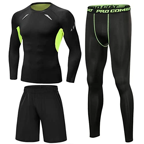 Offre limitee: Terecey Ensemble Compression Homme 3 Pièces Haut Manches Longues et Collant et Short Sport Respirant Séchage Rapide Idéal Fitness Course et Entraînement de 29.99 EUR a 29.99 EUR (economie 0%)