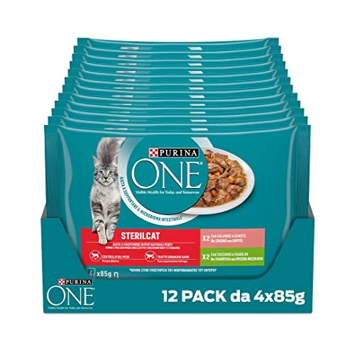 Purina One Sterilcat Filettini in Sauce Food for Sterilised Cats Salmon and Turkey, 48 Envelopes of 85 g