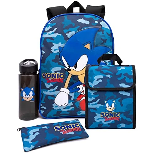 Oferta limitada: Sonic The Hedgehog Mochila para niños, diseño de camuflaje azul marino, estuche para lápices, botella de agua, mercancía de juego, Blue, Talla única, Mochilas rucksack de 39.95 € a 23.95 € (ahorro 40%)