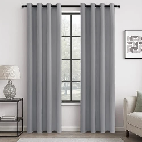 MRTREES Rideau Occultant Thermiques 140X240cm Rideaux Draperies Interieurs Moderne à Oeillets Reduction de Bruit pour Salon Chambre Dressing, Gris Clair, 2 Pièces