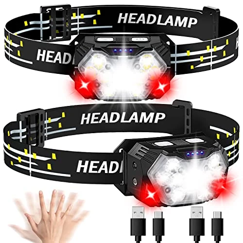 Zeitlich begrenztes Angebot: Lsnisni Stirnlampe LED Wiederaufladbare 2 Stück, Rotlicht＆Bewegungssensor, 2000 Lumen von 18.99 € auf 18.99 € (0.00% Rabatt)
