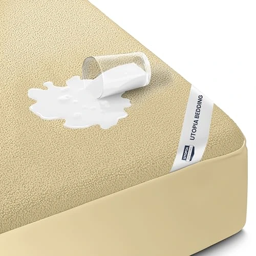 Utopia Bedding Waterproof Mattress Protector Queen Size, Premium Terry Mattress Cover 200 GSM, Breathable, Fitted Style with Stretchable Pockets (Beige)