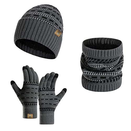 Offerta a tempo: INSISMY Cappello Sciarpa e Guanti Touch Screen Set per Uomo Berretto Invernale Guanti Termici e Scaldacollo con Fodera in Pile per Uomo - 38% da 23.99 € a 14.99 €