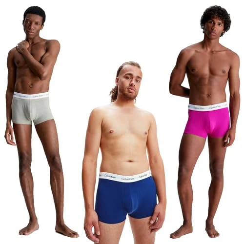 Calvin Klein Men’s 3 Pack Low Rise Trunks, Multicolour (Slv Sprgs, Pal Pk, Bl Dpts W/Wh Wb), XL