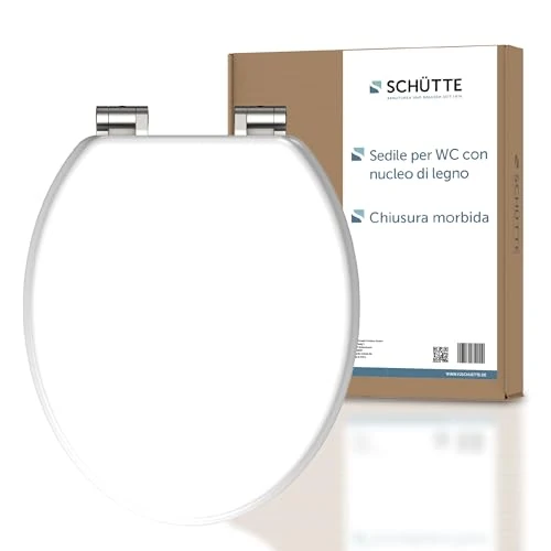 SCHÜTTE WC-Sitz mit Absenkautomatik aus Holz | Toilettendeckel aus MDF | Holzkern Toilettensitz mit Klodeckel | Klobrille -und Deckel belastbar bis 175kg | Weiß