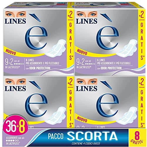 Lines It's Day with Absorbent Wings in Lactifless, 36-Piece Sport Pack +8 Free
