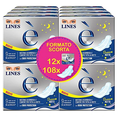 Limitiertes Angebot: Lines Es ist Nacht mit saugfähigen Flügeln aus Lactiflex, 108 Stück von 70.52 EUR auf 70.52 EUR (Spare 0%)