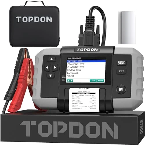Offre limitée : TOPDON Testeur de batterie voiture BT600 12V 24V avec imprimante | 100-2000 CCA, Test de batterie/démarrage/charge professionnelle, Écran couleur 3,5", Câble de 1,8 m, mises à jour logicielles de 169.00 € à 169.00 € (0.00% de remise)