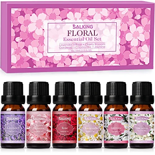 Offerta a tempo: SALKING Oli Essenziali Floreale per Diffusori 6x10ml, Set di Olio Essenziale Puri per Aromaterapia e Massaggi - Lavanda, Gelsomino, Rosa, Fiore di Ciliegio, Gardenia, Camomilla - 22% da 16.99 € a 13.29 €