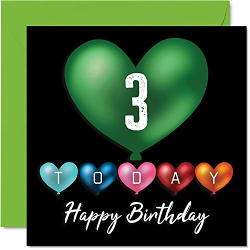 Fun 3rd Birthday Cards for Boys Girls - Heart Balloons - Happy Birthday Card for Son Daughter Brother Sister Grandson Granddaughter Niece Nephew Cousin, 145mm Greeting Cards